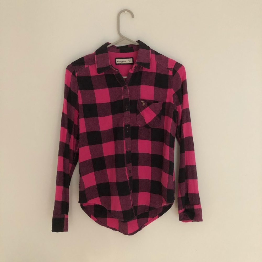 Abercrombie Kids Pink and Black Flannel